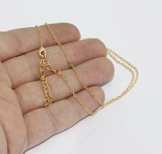 17+2'' 24k Shiny Gold Necklace, Gold Tiny , Finished, Gold AE221