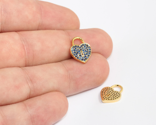 12x16mm 24k Shiny Gold Heart Lock Charms, CZ Lock , Gold MLS743