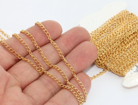 2,5mm 24k Shiny Gold Extender Chains, Curb Chains, BXB290