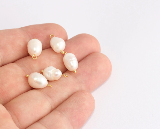 8x16mm Pearl Charms, Natural White Freeform Pearls, Fresh SLM834