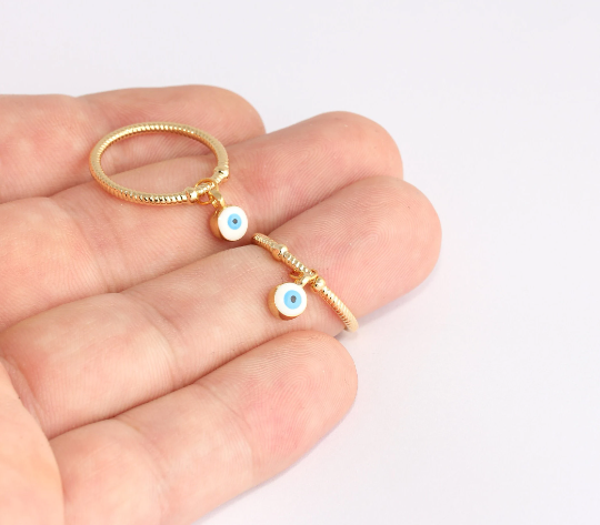 17mm 24k Shiny Gold Evil Eye Rings, Braided String Rings, SLM797