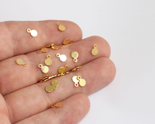 Ciondoli a forma di moneta in oro lucido 24k da 4x7 mm, disco per stampaggio, rotondi MLS440