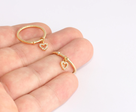 17mm 24k Shiny Gold Heart Rings, Braided, String Rings, SLM798