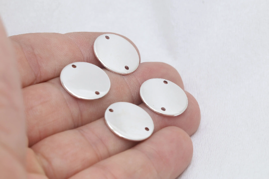 17mm Silver Plated Disc Charm, Two Hole Coins, Round,Disc BRT792