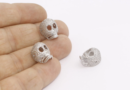 Silver Pave Skull Beads