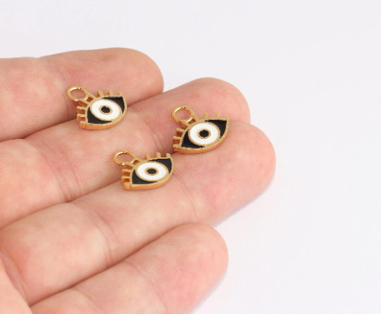 14x15mm 24k Shiny Gold Evil Eye Charms, Enamel Evil, Gold XP121