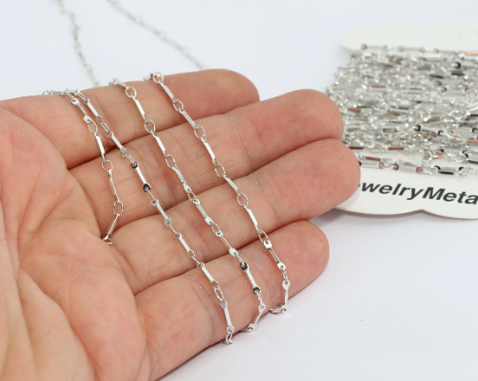 1,8x8mm Rodyum Kaplama Çubuk Zincir, Lehimli, Çubuk Zincir BXB203