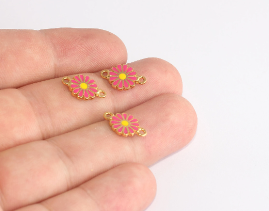 9x15mm 24 Ayar Parlak Altın Papatya Kolye Ucu, Çiçek Kolye Ucu, XP364 Kolye Ucu