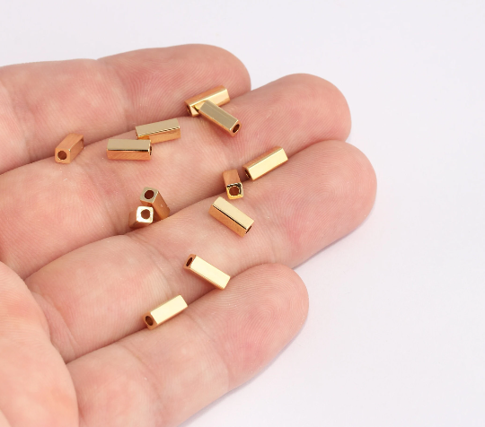 3x8mm 24k Shiny Gold Tube Beads, Square Tube Beads, SLM434