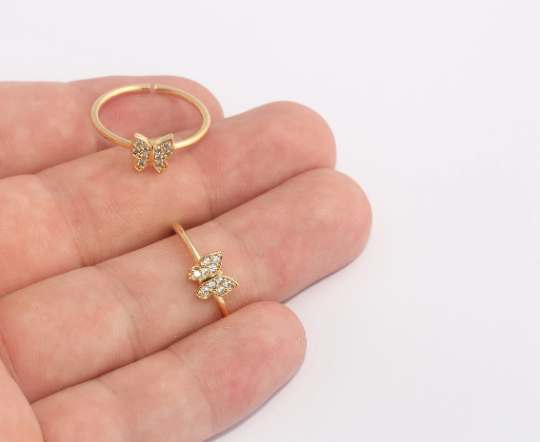 18-19mm 24k Shiny Gold Ring, Micro Pave Butterfly Rings, SLM354