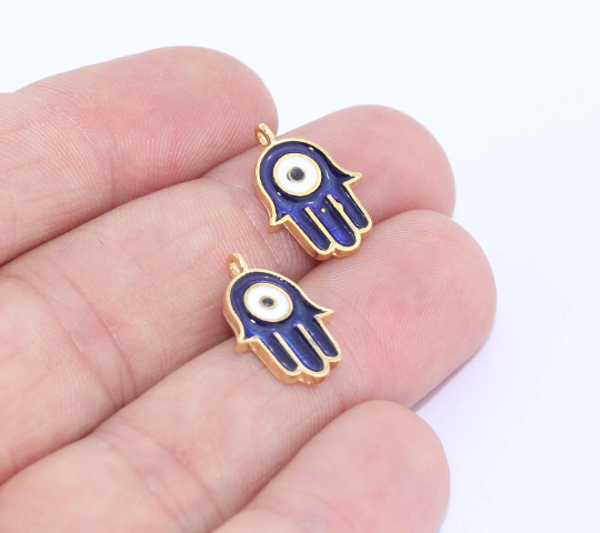 10x16mm Evil Eye Hamsa Charms, 24k Shiny Gold Hamsa MTE376