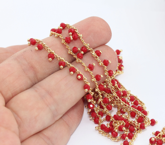 24k Shiny Gold Crystal Chains, Beaded Chains, Rosary Style BXB206