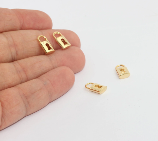 7x14mm 24k Shiny Gold Padlock Charms, Mini Lock Charms, BRT30