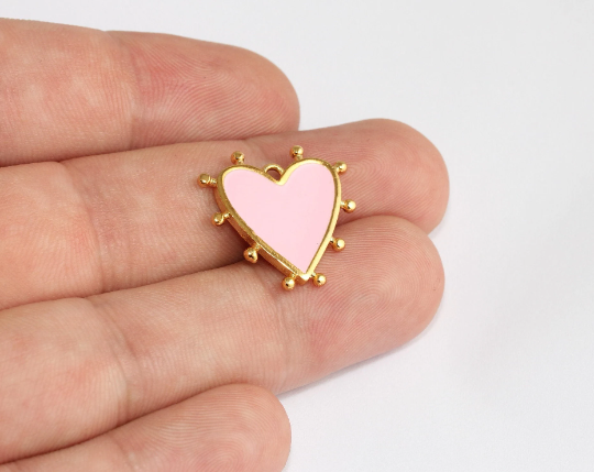 21mm 24k Shiny Gold Heart Charms, Love Necklace, Pink BRT565