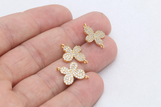 14x18mm 24k Shiny Gold Butterfly Charms, Micro Pave, ZRCN577