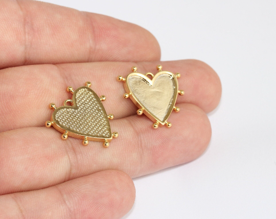 21mm 24k Shiny Gold Heart Charms, Love Necklace, Heart MLS827