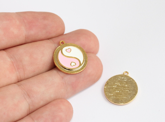 19x22mm 24 ayar Parlak Altın Madalyon, Mine Yin Yang MLS1141