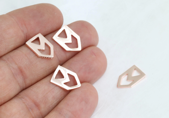 Ciondoli a forma di triangolo placcati in oro rosa da 8x15 mm, pendente a zig-zag, ciondoli a zig-zag ritagliati, ROSE548