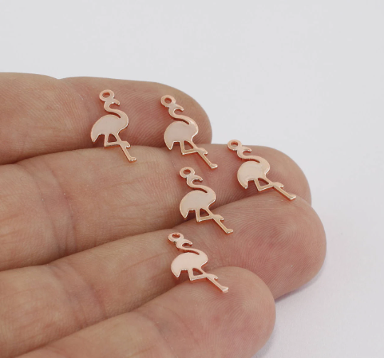 6x16mm Rose Gold Plated Flamingo, Necklace Pendant, Bracelet Flamingo Charms, ROSE628
