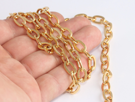 7,5x12mm 24k Shiny Gold Link Chain, Twisted Oval Chain, CHK127-3