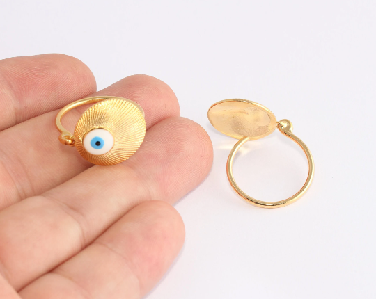 17-18mm 24k Shiny Gold Rings, White Enamel Evil Eye Rings, SLM871