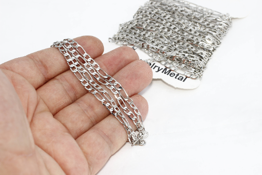 3,8mm Rhodium Plated Faceted Curb Chain, Soldered Chains, BXB88