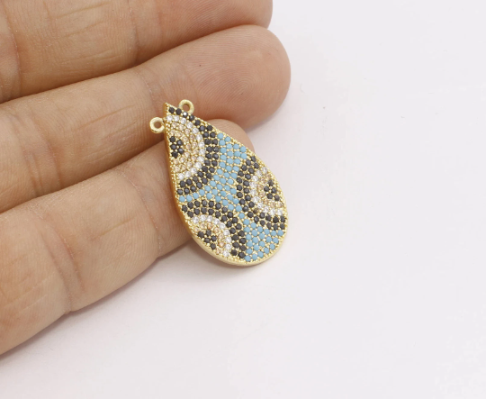 18x32mm 24 Ayar Parlak Altın Kolye, Mikro Döşeme Damlası, CZ, ZRCN813