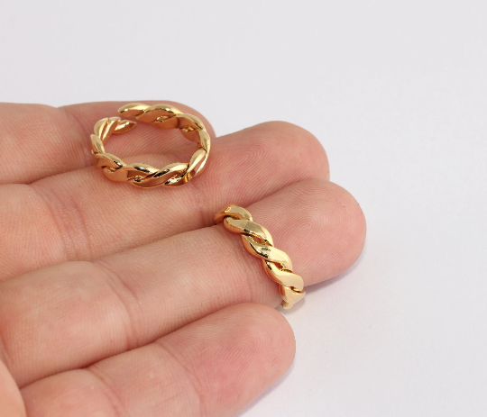 19-20mm 24k Shiny Gold Braided Rings, Adjustable Rings, XP163