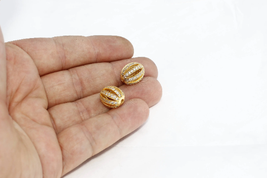 11x12mm 24k Shiny Gold Beads, Micro Pave Charms, ZRCN634