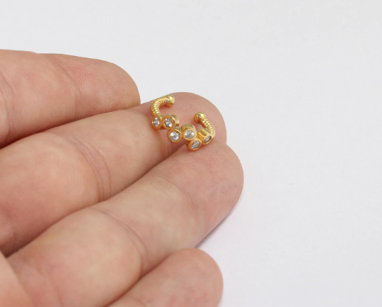 15mm 24k Shiny Gold Micro Pave Ear Cuffs, Dainty Ear , MLS171