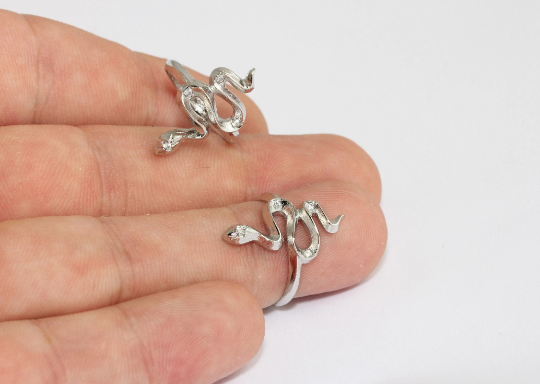 17-18mm Rhodium Plated Snake Ring, Zircon Rings, Dainty, MLS451