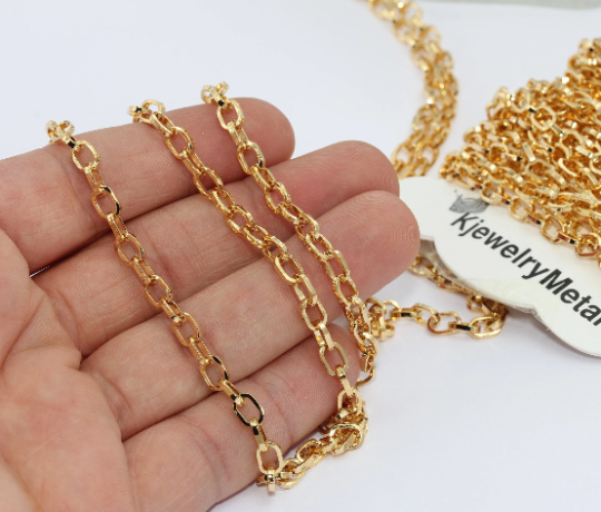 4,5x6,5mm 24k Shiny Gold Rolo Chain, Soldered Rolo Chain, BXB308-1