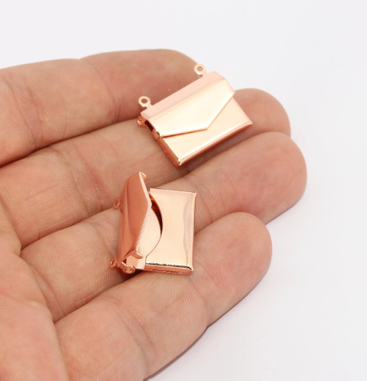 17x21 mm Gül Altın Zarf Kolye Ucu, Zarf Kolye Ucu, MTE814