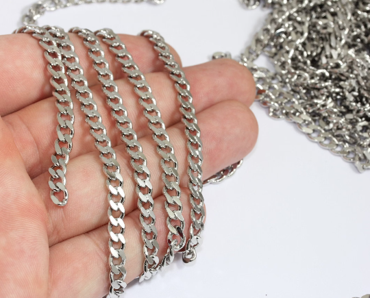 5x7mm Rhodium Curb Chain, Soldered Chains, Silver Curb , CHK565-2