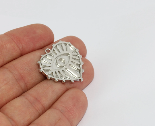 27x28mm Rhodium Plated Heart, Silver Charm, Heart ,MTE1495