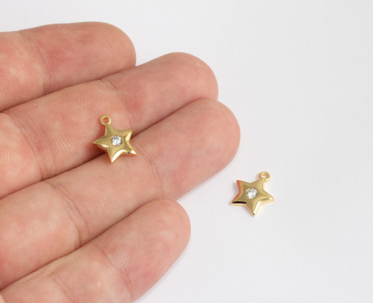 10x12mm 24k Shiny Gold Star, Cubic Zirconia Star Charms, MLS1127