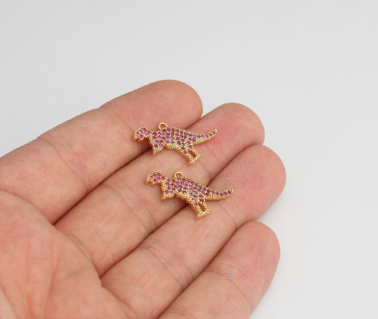 16x20mm 24 ayar Parlak Altın Dinozor Tılsımı, Mikro Döşeme, Altın, MLS27