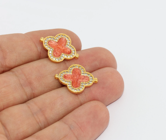16x20mm 24 Ayar Parlak Altın Kaplama Yonca Kolye Ucu, Yonca Kolye Ucu, MTE1480