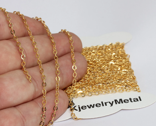 2,5x3mm 24k Shiny Gold Cable Chain, Tiny Rolo Chains, BXB321