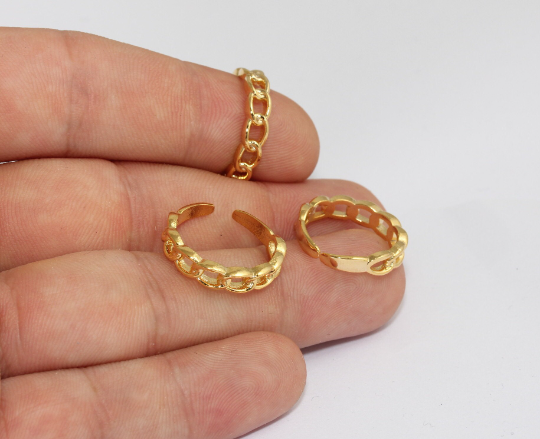 19mm 24k Shiny Gold Chain Rings, Chain Style Rings, MLS227