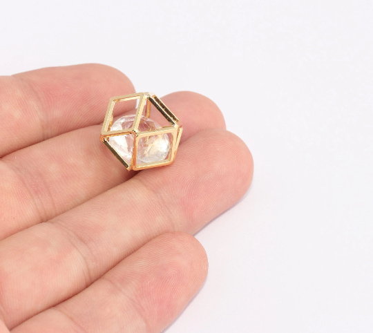 14 mm 24 Ayar Parlak Altın Küp Kolye, Açık Küp Kolyeler, SLM348