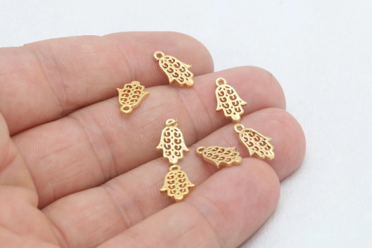 8x12mm 24 ayar Parlak Altın Hamsa Charms, Hamsa Takıları, VF, BRT801