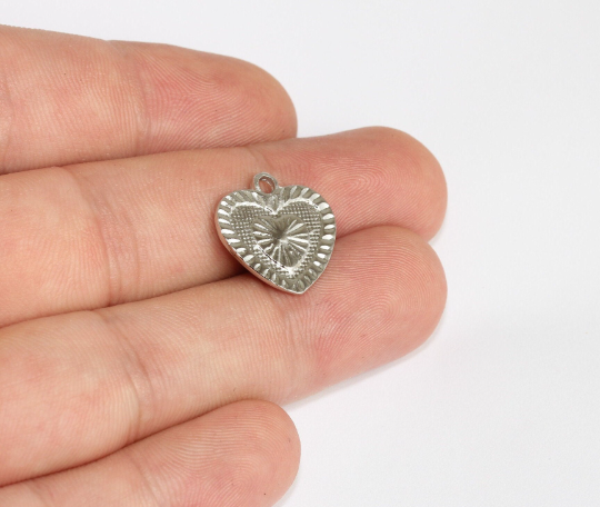 Ciondoli a forma di cuore placcati in rodio da 20 mm, medaglione in argento, MLS875
