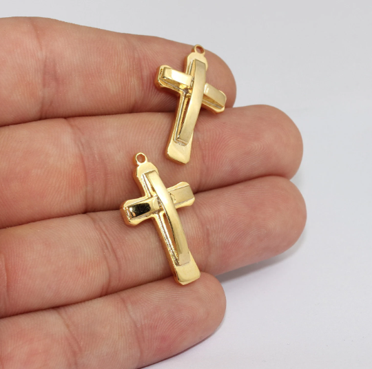 Ciondolo a forma di croce in oro lucido 24k da 17x29 mm, medaglione a croce, MLS241