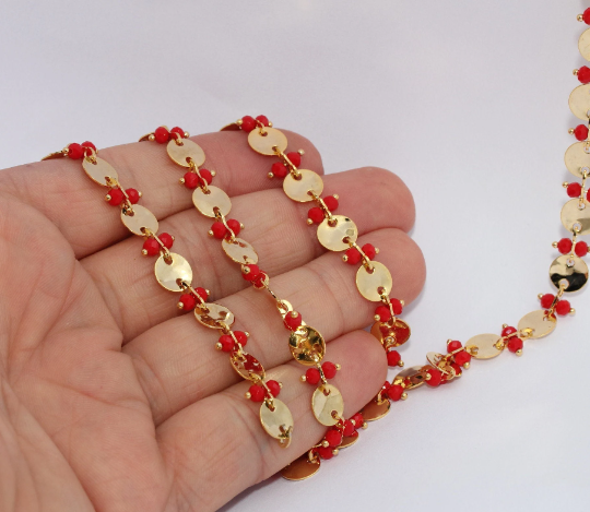 8 mm 24 Ayar Parlak Altın Madeni Para Zincirleri, Disk Madeni Para Zincirleri, Çubuk BXB327