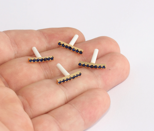 Micro Pave Earrings, Navy Blue