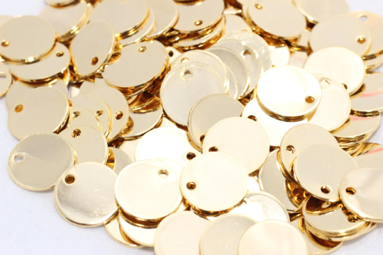 12mm Shiny Gold Round Charms, Round Disc, Gold ,SG   CHK494