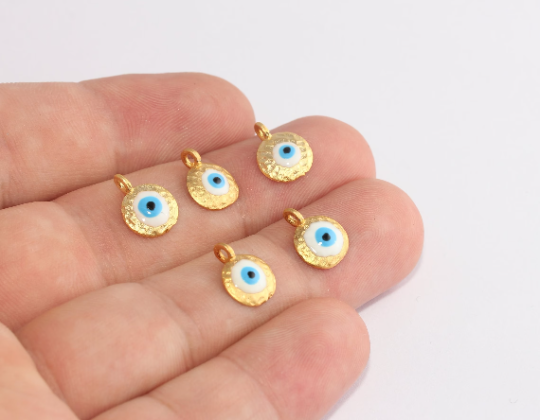 9x12mm 24k Matt Gold Evil Eye Beads, Evil Eye Charms, Coin XP247