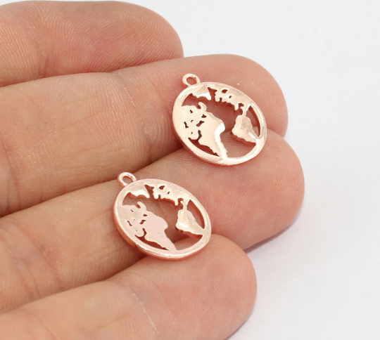 Ciondolo mappamondo in oro rosa 15x16 mm, ciondolo globo, MTE570
