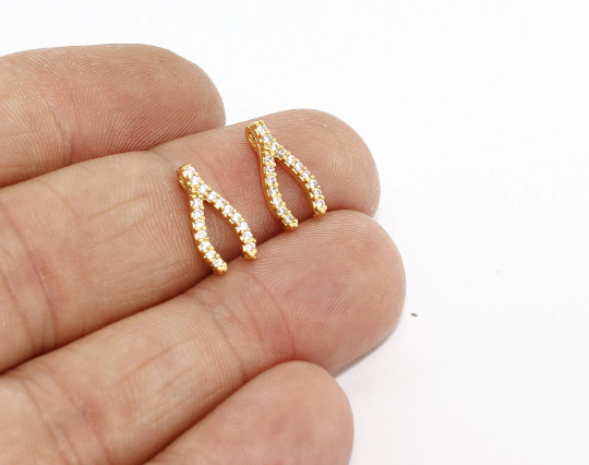 Ciondoli a forma di forcella in zirconi cubici da 6x13 mm, ciondolo per collana in oro, gioielli ZRCN2